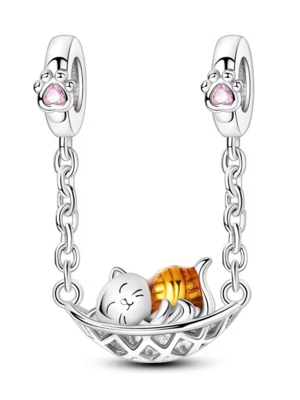 Napping Cat In Hammock Charm-For Pandora & Most Charm Bracelets